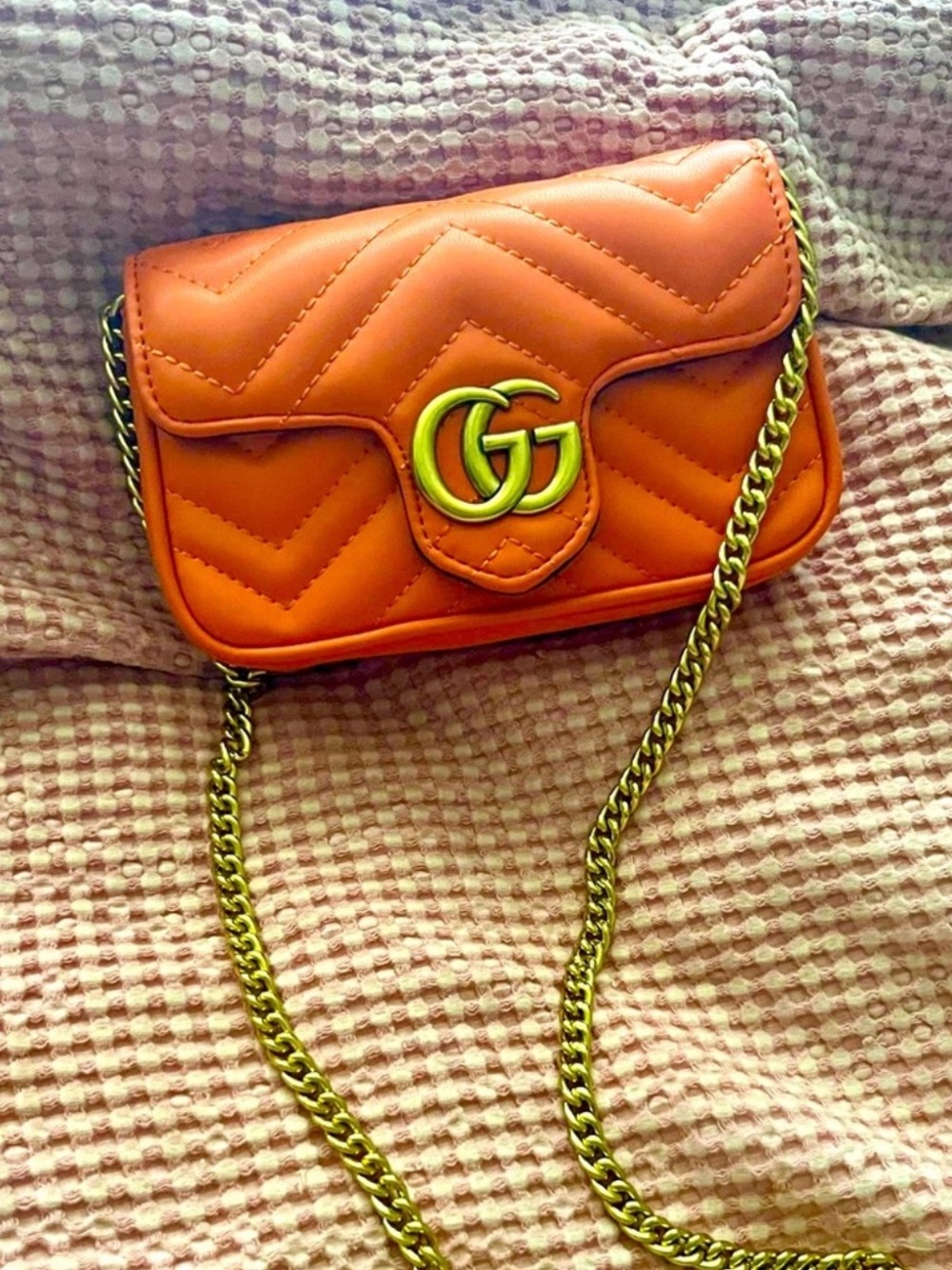 Orange Quilted GG Chain Crossbody Bag